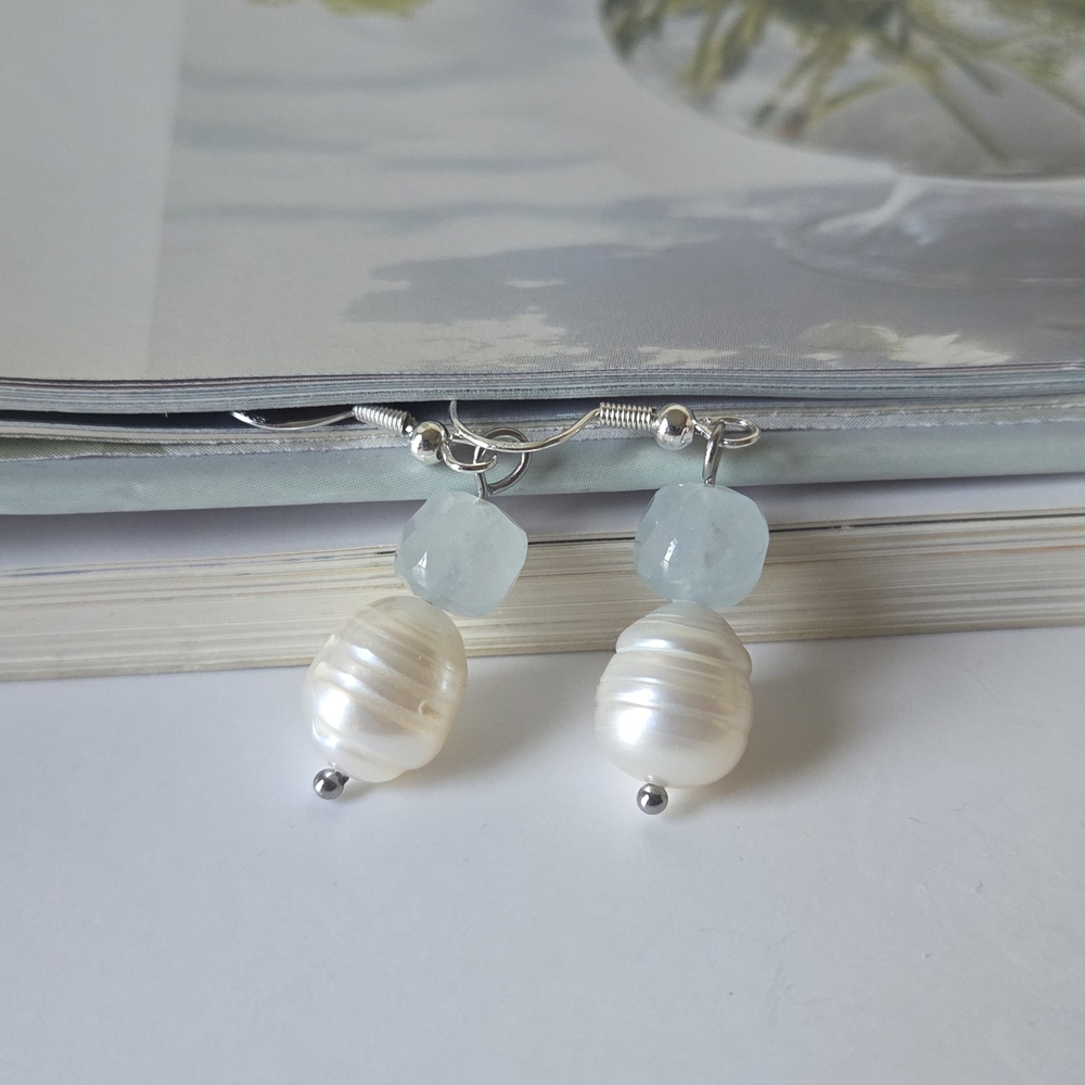 Freshwater Pearl &Quartz Earring-Boho Earrings/french Vintage